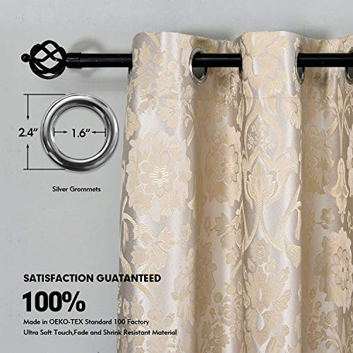 Allbright 100% Blackout Lined Curtains, Jacquard + Shading Lining 2 Layers Completely Blackout Window Treatment Thermal Insulated Drapes For Bedroom Living Room (52''W X 84''L, Silver Beige| 2 Panels) #TOP3