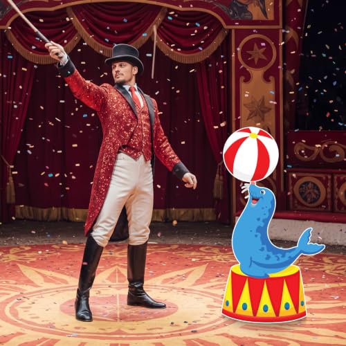 Image of Qunclay 4ft Circus Sea Lion Cardboard Cutout Carnival Party Decoration Life Size Sea Lion Photo Booth Prop Stand up Display Backdrop Decor for Carnival Birthday Party Supplies