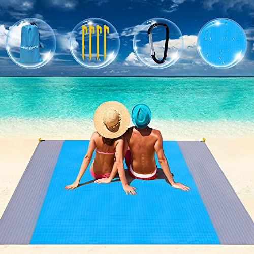 NINGESHOP Tapete de praia, 210 x 200 cm, tapete de praia, manta de praia grande anti-areia manta de Piquenique impermeável, com 4 pregos, ideal para viagens ao ar livre, campismo, com bolsa