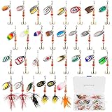 Sconqaek 30PCS Spinner Baits Set, Fishing Lures for Freshwater, Colorful, Bright, Copper Weights, Premium Non-Rust Hard Metal Spinnerbait Kit with Fishing Tackle Box for Fishing Freshwater Saltwater