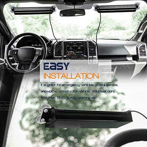 Booyu 2×14.8In Led Dash Emergency Strobe Light Bar 2 In 1 Front/Rear Interior Windshield Visor Deck Flashing Hazard Safety Warning Traffic Advisor Lights For Police Firefighter Vehicle (Blue/White) #TOP4