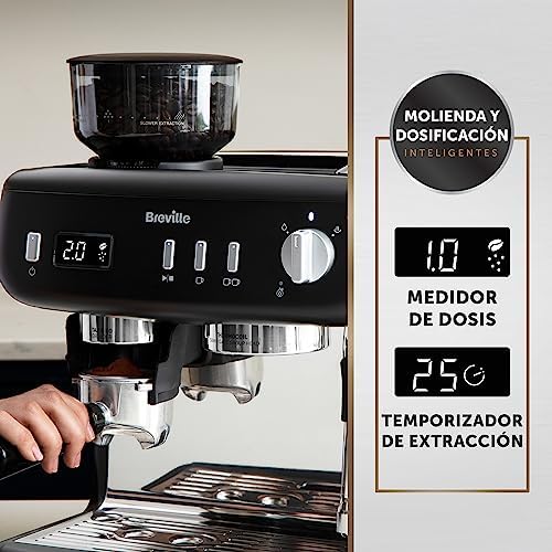 Barista Max+ Espresso de Breville, máquina de café con leche y capuchino| Molienda y dosificación inteligentes | Bomba italiana de 15 Bar|Negra [VCF152X]