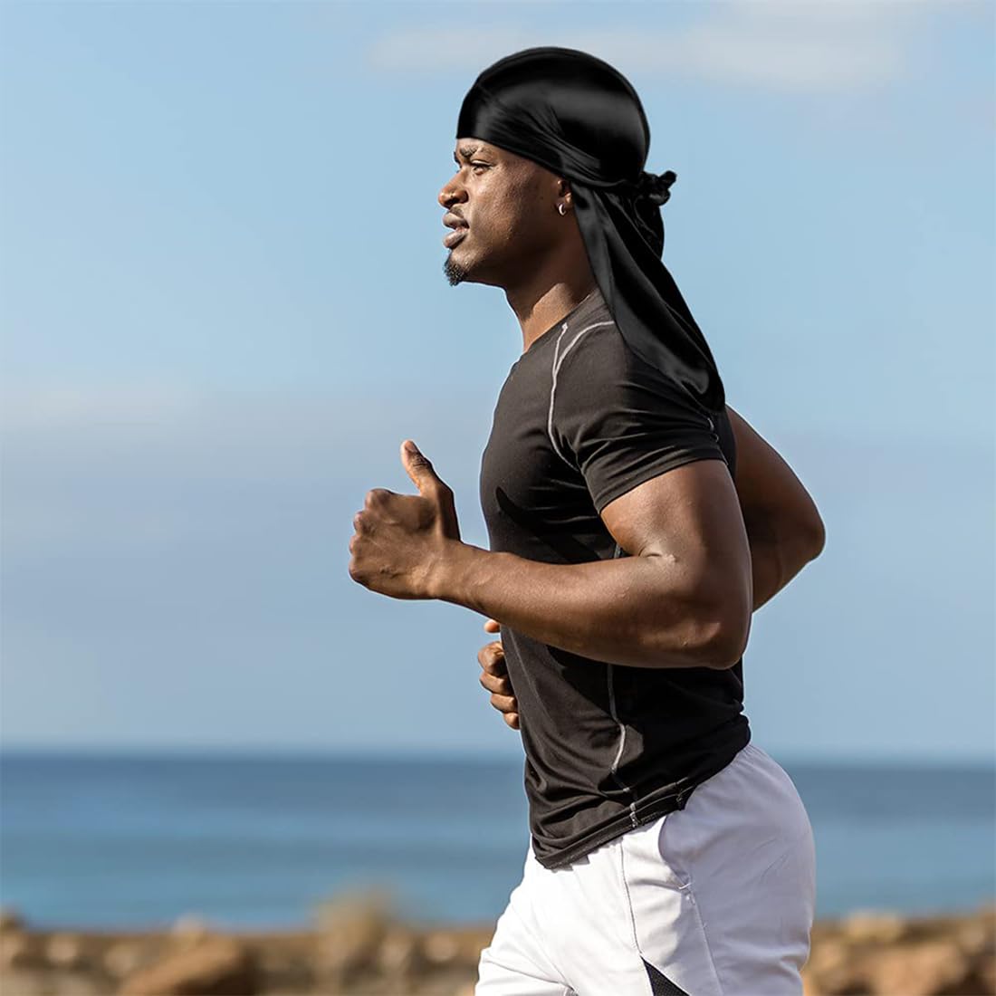 2 Piezas Durag de Seda Gorro de Onda Elástico Envoltura de Cabeza con Cola Larga Correas Anchas Unisex Poliéster Turbante Sedoso Durag de Onda Transpirable Pirata Cap de Hombres Mujeres