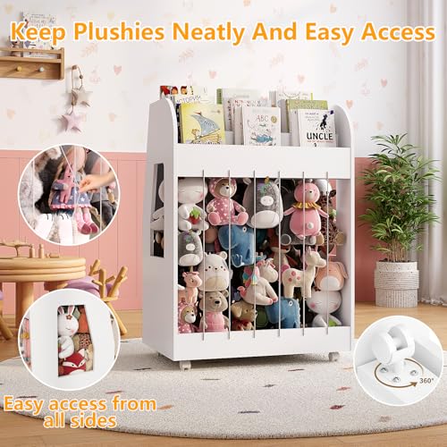 TidyplayCo Montessori Bookshelf, 3 Tier Bookcase/Magnetic Drawing Board/Stuffed Animal Storage for Toddlers, Toy Box with 360° Rolling Wheels and Easel for Girls Boys Bedroom/Playroom (White) by TidyplayCo - Used condition - Image 6