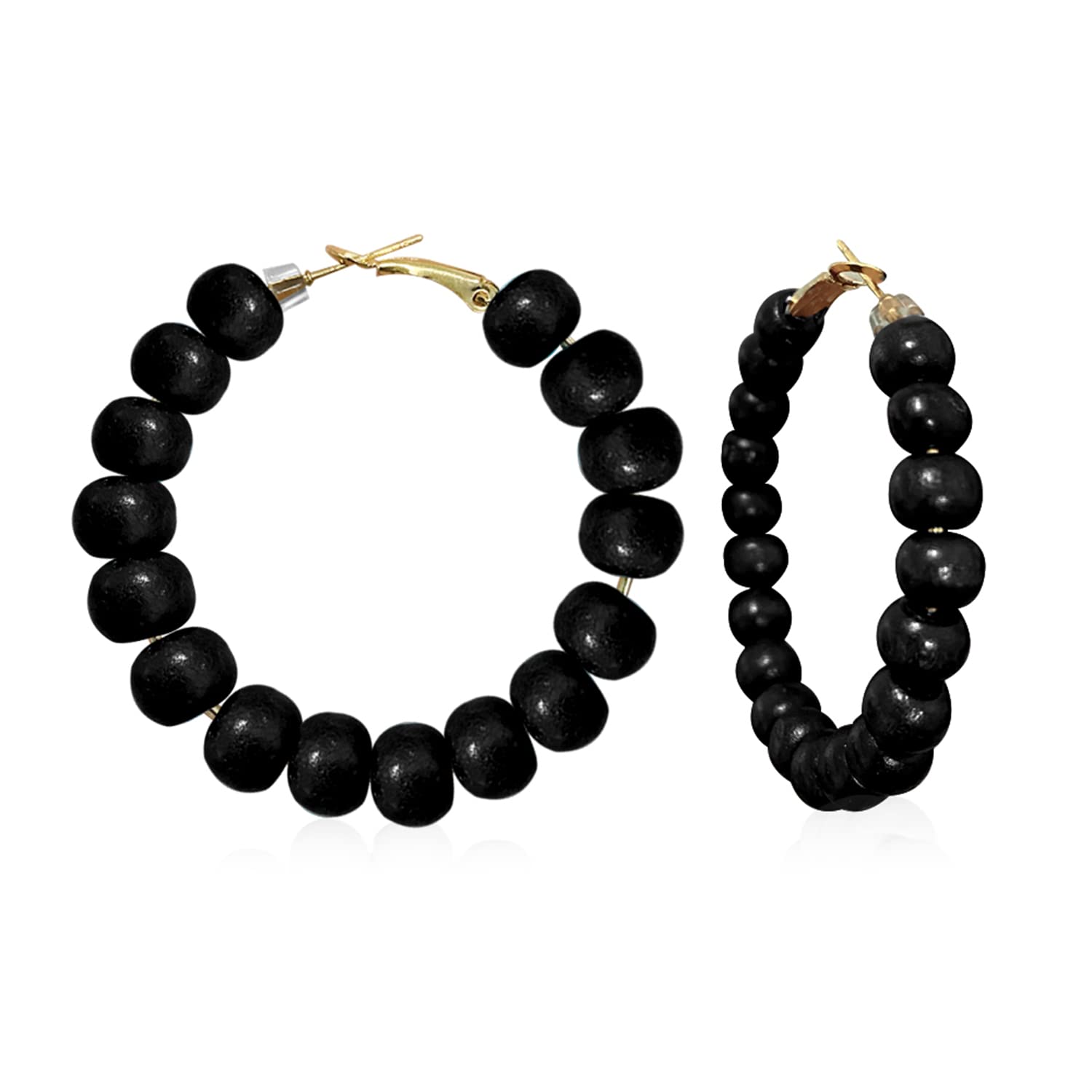 Handmade Bohemian Minimalist Colorful Nature Wooden Beads Big Hoop Earrings Vintage Dainty Wood Beaded Circle Round Drop Dangle Earrings for Women