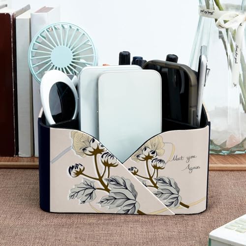 Porte-stylos rectangulaire à motif feuille et double compartiment pour bureau