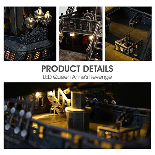 Cubicfun L520H 3D Puzzles For Adults - Led Pirate Ship Queen Anne'S Revenge - Large 27'' Sailboat Puzzles thumb #3