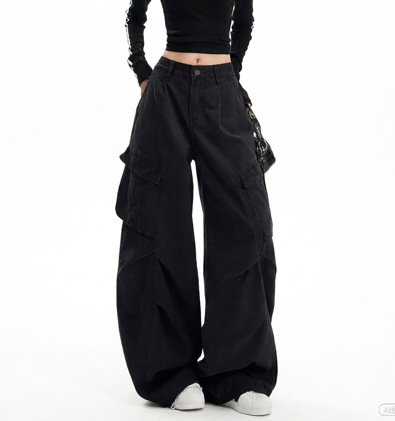Cargo Pants for Women Men with Pockets Baggy Cotton Pants High Waisted Hip Hop Wide Leg Y2k Grunge Casual Clothes