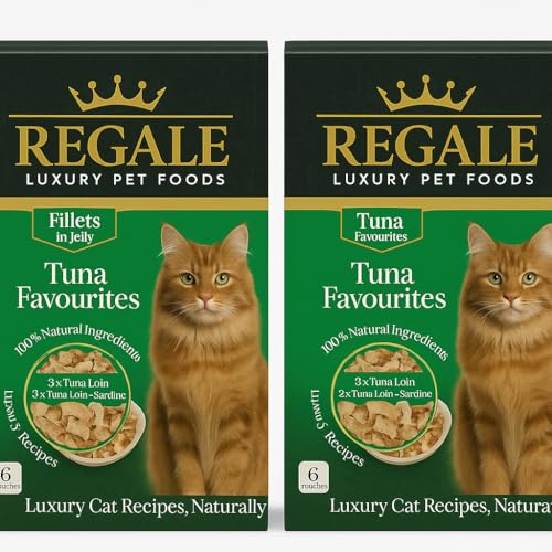 Regale Premium Tuna Fillets in Jelly Cat Food - Natural Ingredients for Optimal Cat Health - Bulk Pack of 12 (2 x 6 Packs) - Ideal for Fussy Eaters