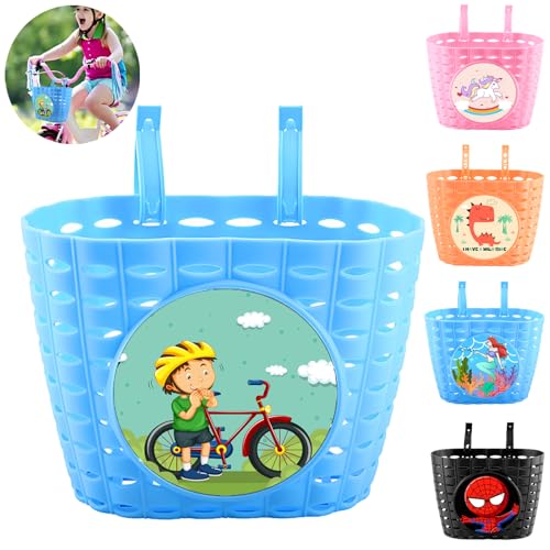 Cesta Bicicleta Niños, 20x15x13 cm Cesta Delantera Bicicleta Infantil, Cesta Bicicleta Niños Unicornio Dinosaurio, Impermeable Robusto, Cesta Bicicleta Chico Niñas Desmontable