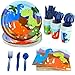 Juvale Dinosaur Party Supplies (Serves 24) Perfect Dinosaur Birthday Party Supplies Including Plates, Knives, Spoons, Forks, Cups and Napkins.