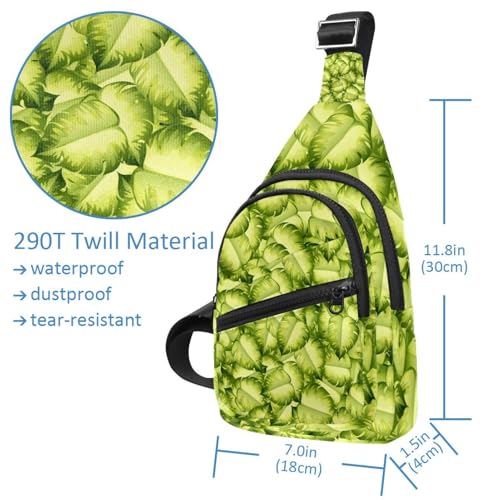Mochila bandolera tipo pecho con diseño de hojas verdes y tamaño compacto 4