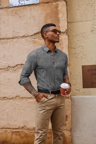 PJ PAUL JONES Men's Linen Shirts Casual Button Down Long Sleeve Shirt Lightweight Beach Shirt with Pocket4