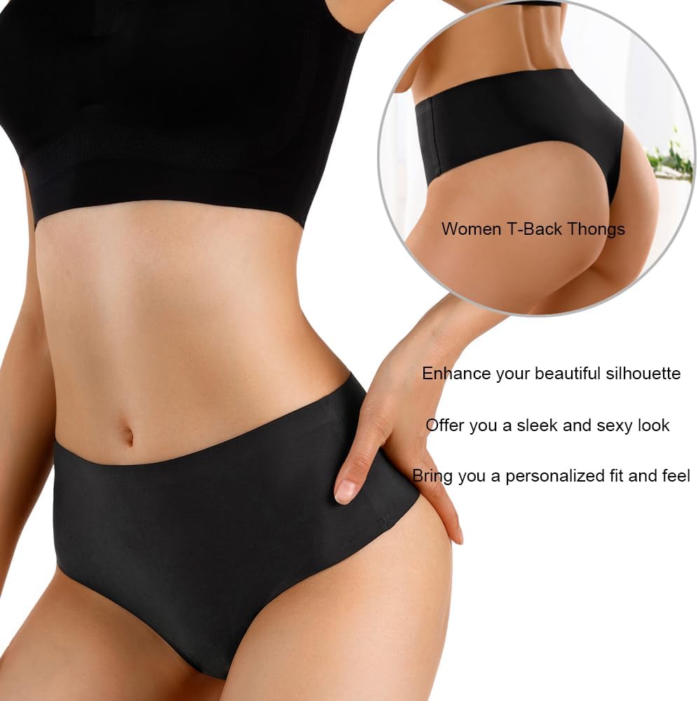 Women's High Waisted Thongs Underwear Seamless Hi Cut T Back Tanga Soft Smooth lingerie Panties Classic Undies 6 Pack - Image 4