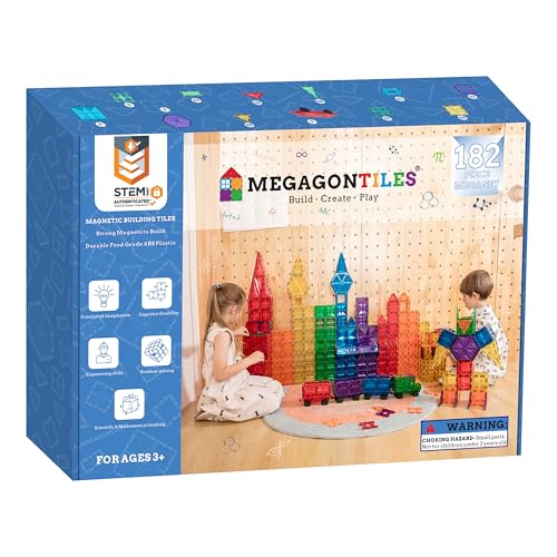 MEGAGONTILES 182-Piece Premium Magnetic Tiles Set