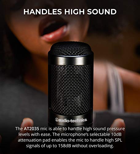 Blucoil Audio Technica At2035 Cardioid Condenser Microphone For Studio, Podcasting & Streaming Bundle Portable Usb Audio Interface For Windows And Mac, Boom Arm Plus Pop Filter, And 10' Xlr Cable #TOP3