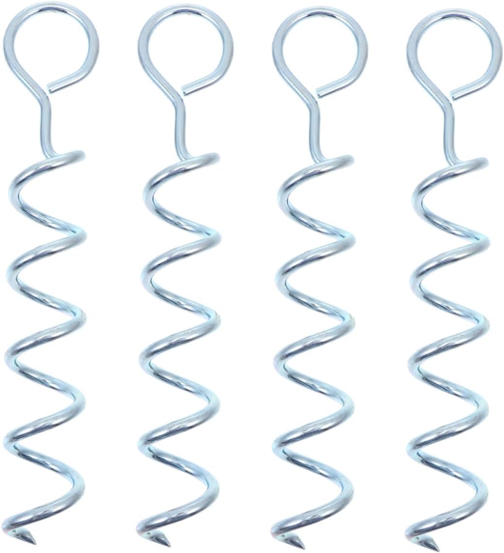 SUPVOX Heavy Duty Spiral Tent Stakes 4pcs Iron Ground Pegs Canopy Anchors for Camping Beach Tent Accessories Outdoor Shelter Stability