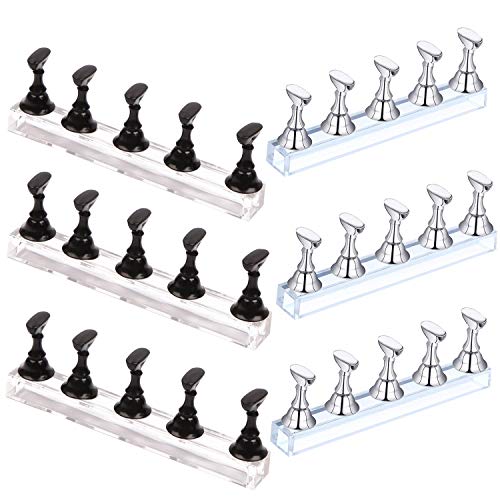 6 Set Christmas Acrylic Nail Art Display Stand- Magnetic Nail Tips Practice Holder Stand Fingernail DIY Display Stands for Home and Salon False Nail Tip Manicure Tool (3Silver3Black)