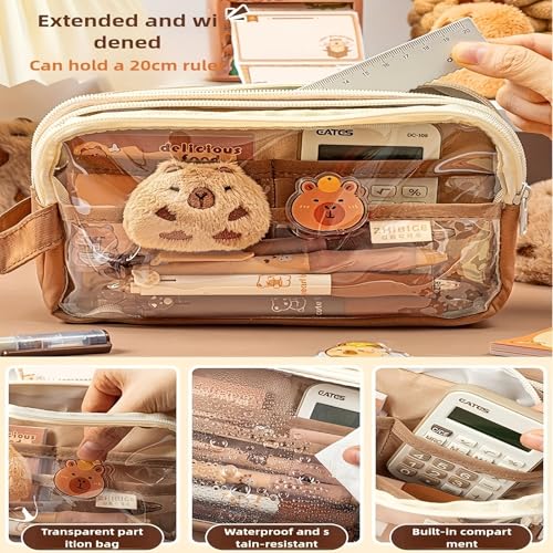 Image of Capybara Pencil Case Multi-Layer Plush Capybara Stationery Bag - Kawaii Capybara Gifts for Office or Travel Perfect for Capybara Lovers