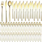 Lemosae 240 Pcs Gold Silverware Set for 80 - Stainless Steel Flatware Cutlery Set Include Forks, Knives & Spoons for Wedding Parties, Kitchen, Restaurant - Dishwasher Safe