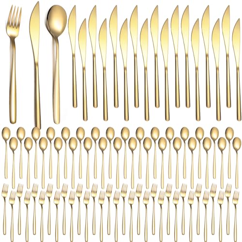 Lemosae 240 Pcs Gold Silverware Set for 80 - Stainless Steel Flatware Cutlery Set Include Forks, Knives & Spoons for Wedding Parties, Kitchen, Restaurant - Dishwasher Safe