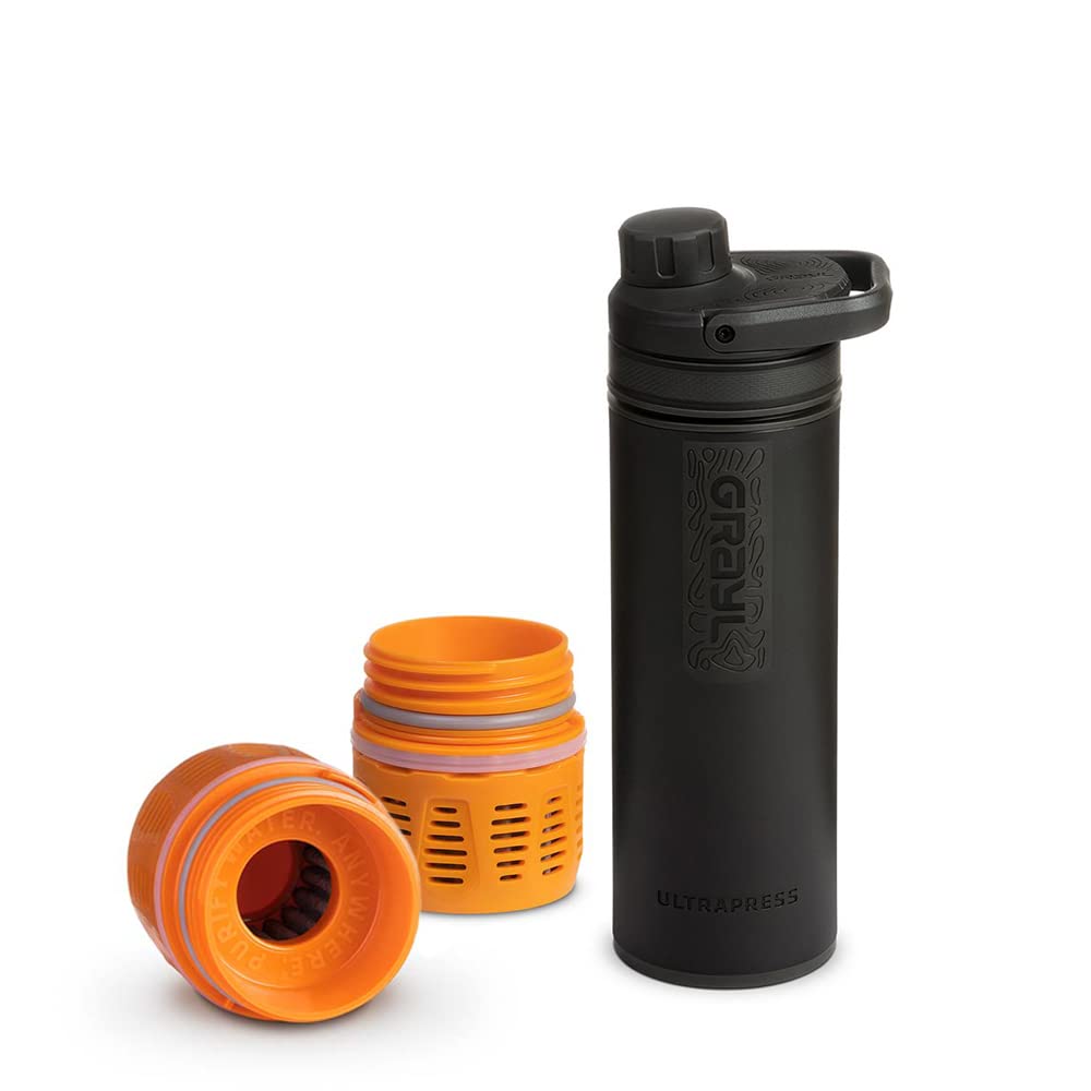 Grayl UltraPress Outdoor- & Reisewasserfilter | für 150L Wasser | Filterkartusche wechselbar | Covert Black mit 2 Ersatzfilter