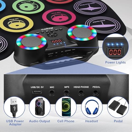 Miniatura 6 de Anpro Kits De Batería Electrónica, Bateria Musical Con 9 Almohadillas De Batería, Batería Musical Para Niños Pantalla Led A Color