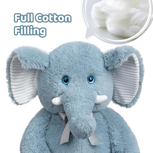 BEJOY XXL Großer Elefant Teddy Stofftier mit 3D Blauen Augen, Plüschtiere Weiches Kuscheltier für Kinder, 100cm