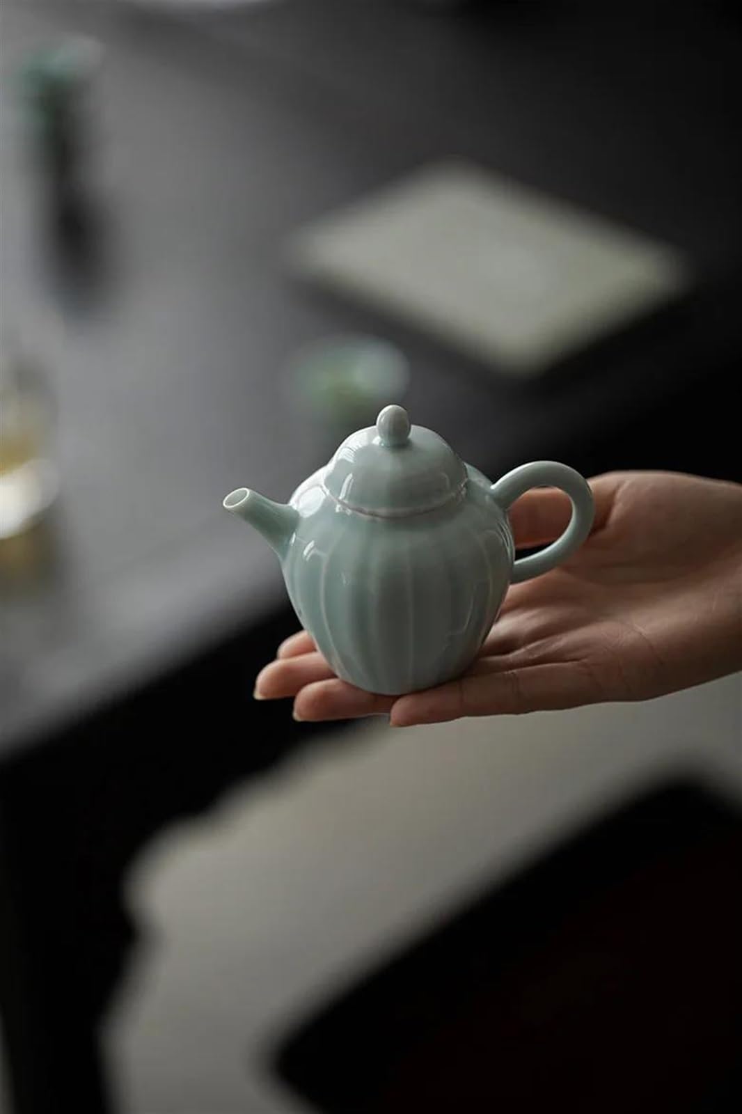 Ceramiczny czajniczek w stylu chińskim， Zestaw do popołudniowej herbaty Chiński Celadon Niebieski Ceramiczny Czajnik Zestaw do ceremonii herbacianej Mleko Oolong Herbata Tie Guan Yin Jaśmin Zestaw do