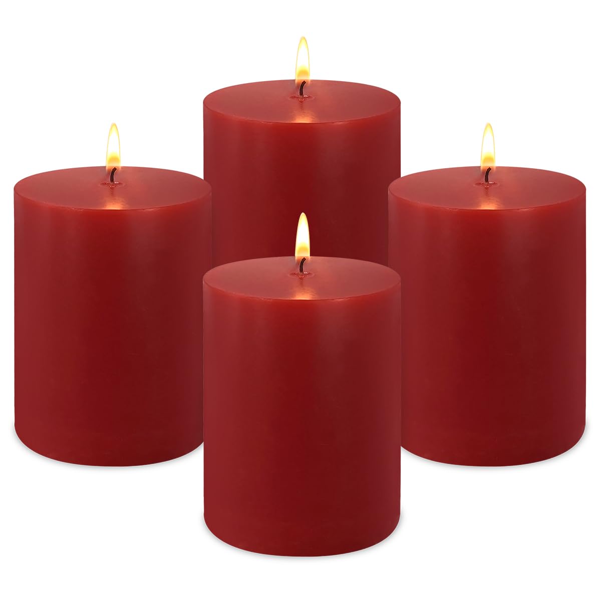 3x4 Inch Red Pillar Candles 45 Hours Unscented Dripless Fat Candles for Christmas Weddings Home Holidays Relaxation Spa Church, 4 Packs