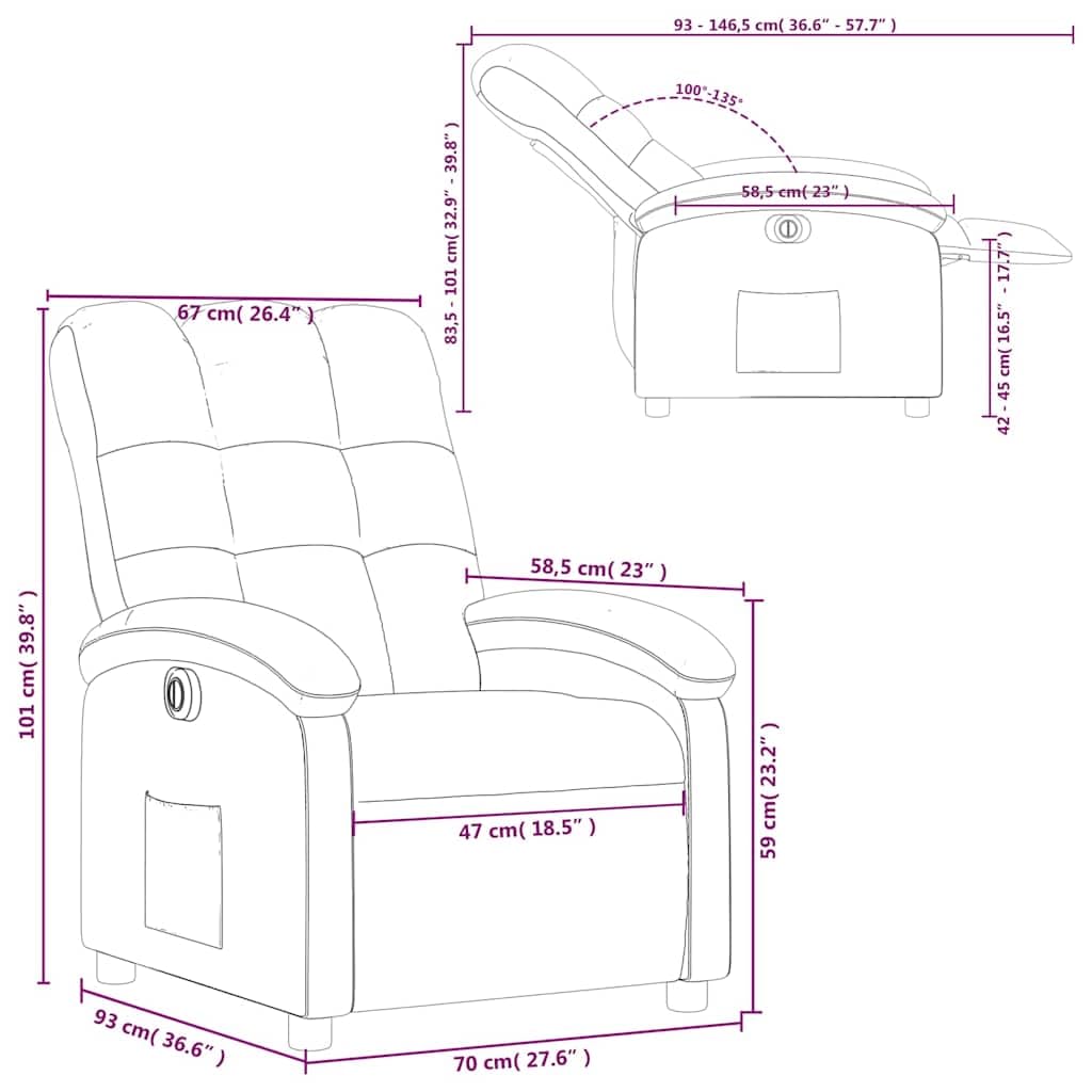Poltrona relax elettrica in tessuto marrone scuro con poggiapiedi e schienale, sedia imbottita per soggiorno e camera da letto, comoda sedia con braccioli con imbottitura stabile ed elettrica