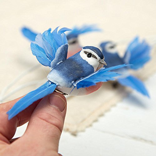 Factory Direct Craft Open Wing Blue Jay Mushroom Birds | 12 Blue Jays | with Attached Alligator Clips