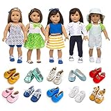 XFEYUE American 18 Inch Girl Doll Clothes and Accessories 5 Sets Doll Clothes Dress Outfits + 2 Random Style Shoes for 18 Inch Doll Clothes