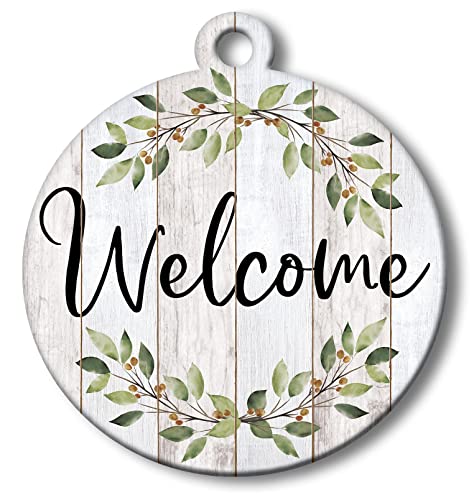 My Word! Large 21" Welcome Cream W/ Sprigs Welcome Sign For Front Door / Front Door Hanger Sign / Welcome Wreath For Front Door, Wall Or Porch Decorations-Indoor Outdoor Decorative Farmhouse Rustic Front Door Decor / Hanging Door Decoration #TOP1