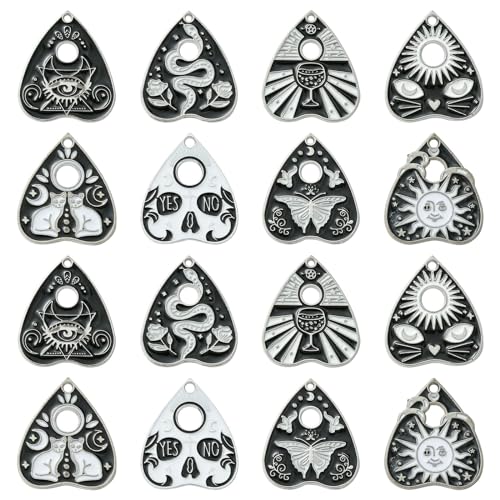 Stiesy 40Pcs 8 Styles Gothic Heart Charms Enamel Black Heart Pendant Charm Divination Board Dangle Charms for Jewelry Making DIY Bracelet Crafting