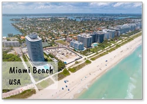 Surfside Condo Building Collapse in Miami Beach Florida. Panorama of Miami Beach City FL. Atlantic Ocean. Beautiful View on Residential House, Hotels and Resorts on Island. Turquoise, Fridge Magnet