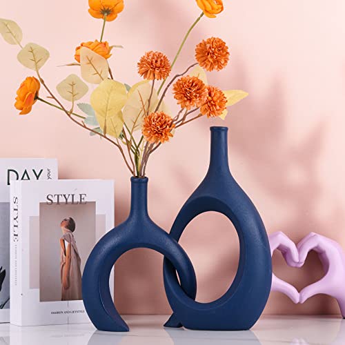 Navy Blue Unique Hollow Bud Vases Set of 2,Modern Snuggle and Huging Style Ceramic Vase for Pampas Grass,Living Room Decorations for Fireplace,Coffee Table Centerpiece,Mantle,Bookshelf Decor Navy Blue Unique Hollow Bud Vases Set of 2,Modern Snuggle and Huging Style Ceramic Vase for Pampas Grass,Living Room Decorations for Fireplace,Coffee Table Centerpiece,Mantle,Bookshelf Decor - Image 6