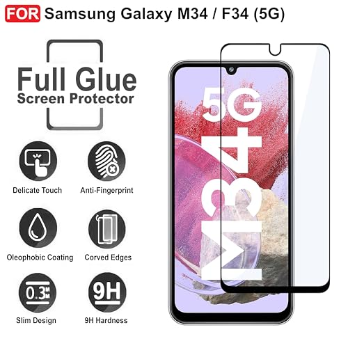 Image of CEDO Tempered Glass for Samsung Galaxy M34 / F34 (5G) | Screen Protector Full HD Quality Tempered Glass Anti-Scratch Edge to Edge Coverage with Easy Installation Kit (Black)