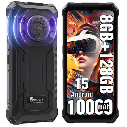 FOSSIBOT F110L 8GB+128GB+2TB Rugged CallPhone Unlocked,10000mAh Android 15 Smartphone,128dB Loud Volume Phone, 6.745" 50MP Camera Waterproof Phone Dual SIM/Camping Light (2026 Black)