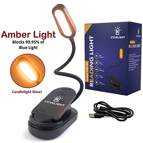 Book Light for Reading in Bed, Amber Clip On Reading Light, 99.95% Blue