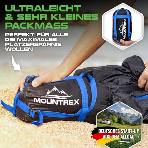 Foto von MOUNTREX Schlafsack 10°C / 20°C - Kleines Packmaß & Ultraleicht (760g) - Outdoor Sommerschlafsack, Mumienschlafsack (205x80cm) - Kompakt, Warm Leicht - Camping Reise Festival - Koppelbar