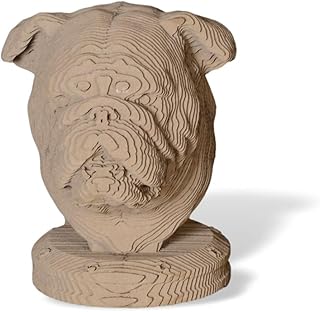 Busto de Bulldog Cardboard Sculpture,DIY Craft Kit,Handmade Figuras de Perros,3D Printing Art,Marrón,Blanco,Negro Color,Sliced Corrugated Cardboard,Home Decor,Teens Gift