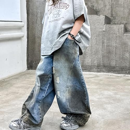 Girls Cargo Baggy Pants Elastic Waist Wide Leg Jeans Loose Casual Denim Pants with Pockets Comfortable Stylish4
