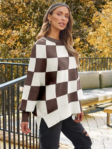 Image of LILLUSORY Women's Oversized Batwing Sweaters 2026 Fall Outfits Trendy Crewneck Knit Side Slit Fashion Pullover Tops