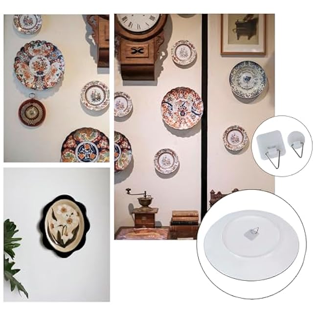 12 Pieces Invisible Vertical Plate Holders - 6 Pieces Plate Hangers for The Wall with 10 Pieces Wall Hooks for Displaying Plates, Platter, Dish (Gold, 6/8/10 Inch) ?