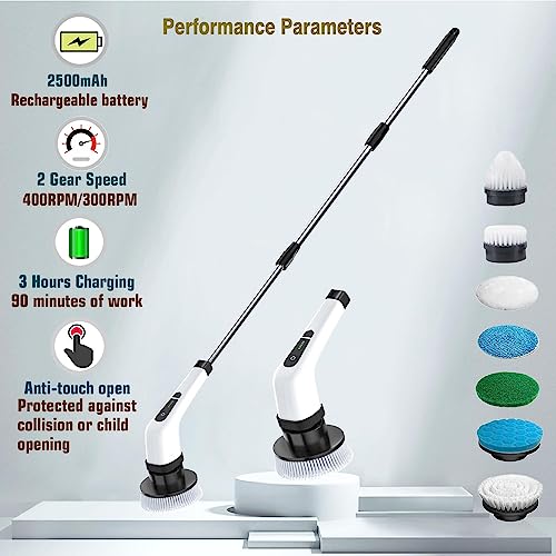 Image of Portable Electric Spin Scrubber Rechargeable Power Scrubber Cleaning Brush, with 7 Replaceable Brush Heads and Handle Electric Bathroom Scrubber, for Tile, Floor, Tub, Window, Wall, Car
