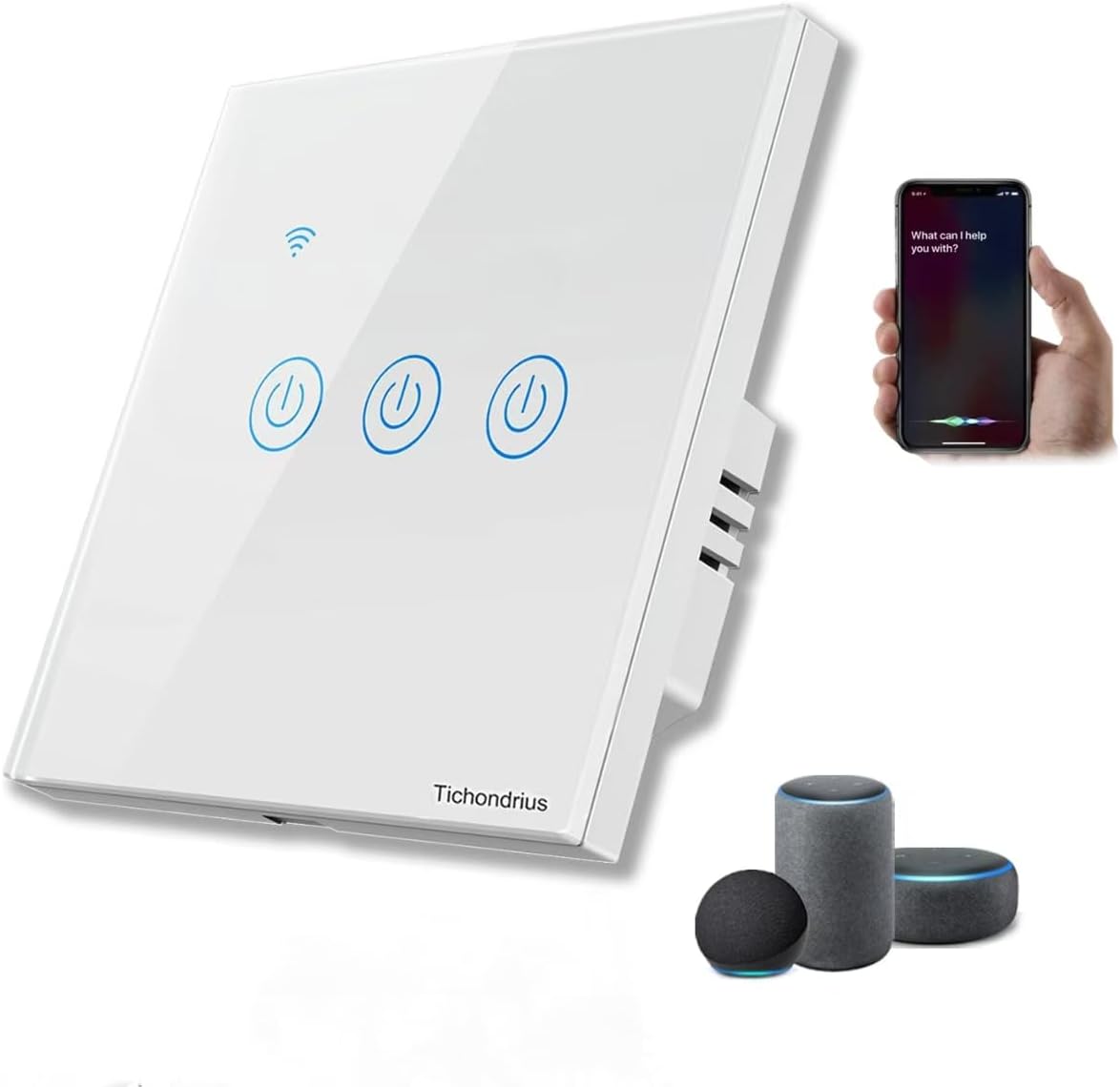 WiFi Smart Wall Light Switch, No Neutral Wire Required, No Hub Required, Compatible with Alexa and Google Home, APP Remote Control, Timing Function, Voice Control (White, 3 Gang)