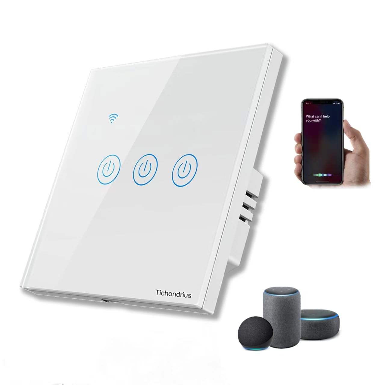 WiFi Smart Wall Light Switch, No Neutral Wire Required, No Hub Required, Compatible with Alexa and Google Home, APP Remote Control, Timing Function, Voice Control (White, 3 Gang)