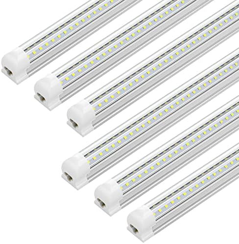 JESLED 4FT LED Shop Light, 4 Foot 36W LED Light Fixture, High Output 4500 Lumen, 6500K, Clear Cover, V-Shape LEDs, Plug and Play, T8 LED Tube Light for Cooler Door, Garage, Workshop (6-Pack)