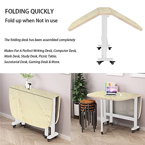 Rukulin Drop Leaf Dining Table – Solid Wooden Foldable Kitchen Table With 6 Wheels For Dining Room (Natural & White) #TOP4